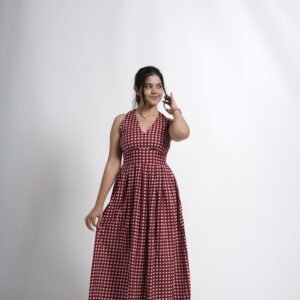 Wine Checkered Midi Dress
